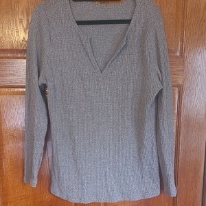 Gray Ribbed Long Sleeve Lightweight Sweater Size XL